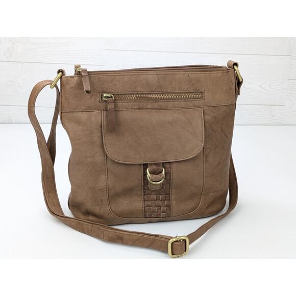 Great American Leatherworks Cute Brown Woven Crossbody Bag Genuine Leather Boho - Picture 1 of 6